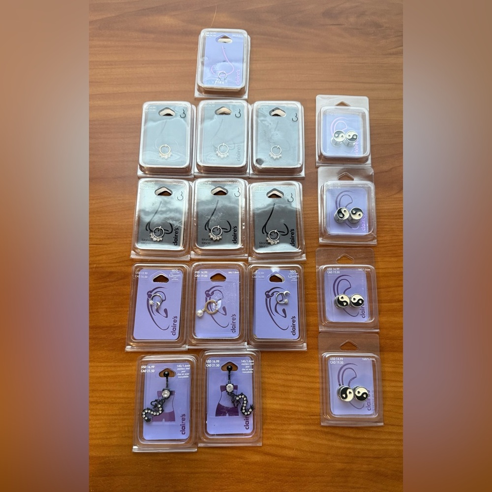 NEW Claire’s Body Jewelry Bulk Lot – 16 Pieces | Belly, Nose and Ear Jewelry